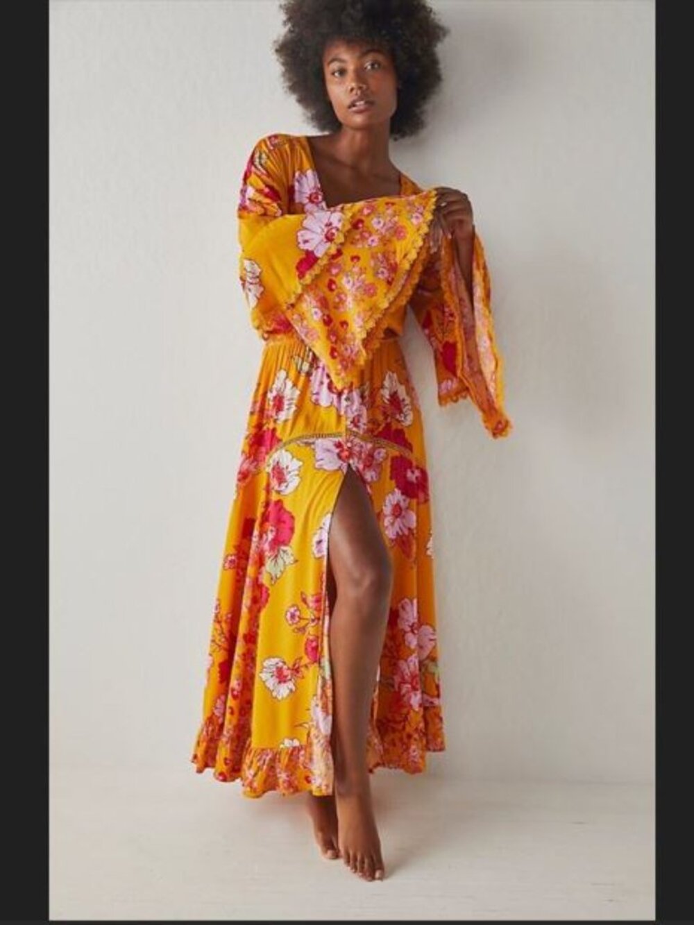 Free People Penny Printed Maxi Dress Small Floral Lace Ruffle Tier Boho Cottage